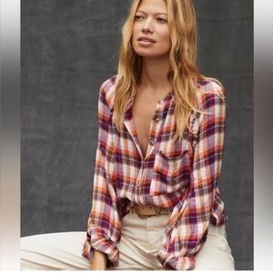 Pilcro for Anthropologie Plaid Long Sleeve Breezy Button Down Shirt